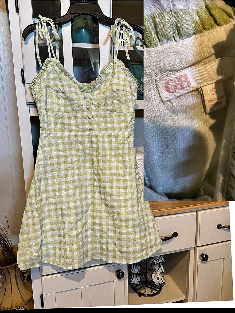 GB Gingham Mini Dress Green & White Like New